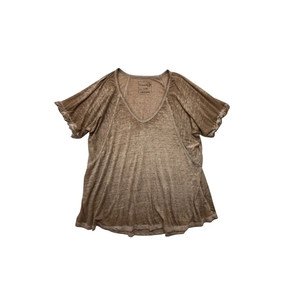 We The Free People Brown Burnout Oversized V-Neck T-Shirt L